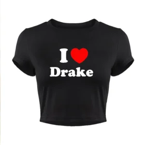 I Love Drake Red Love Heart Women Cropped Top