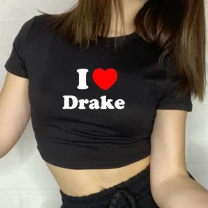 I Love Drake Red Love Heart Women Cropped Top